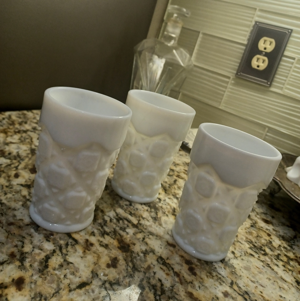 Westmoreland Old Quilt Milkglass Tumblers (3)